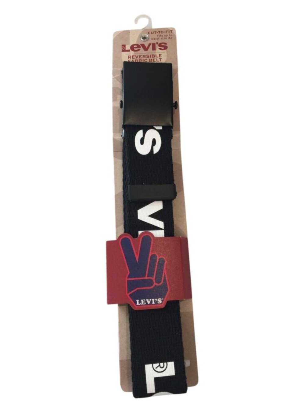 LEVI'S Cut-To Fit Reversible Fabric Belt Fits Up to Waist Size 42 Black White 20